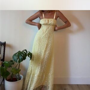 Elegant Yellow Lace Maxi Dress